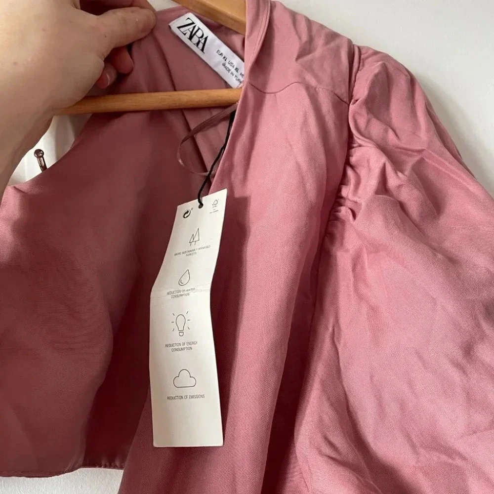 Zara Tie Bow Front Cut Out Midi Dress Light Pink NWT Size XL - Picture 9 of 10